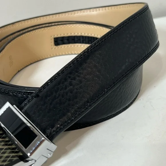 Made in Italy Genuine Leather Black Belt with Silver Buckle Adjustable Waist - Picture 3 of 9